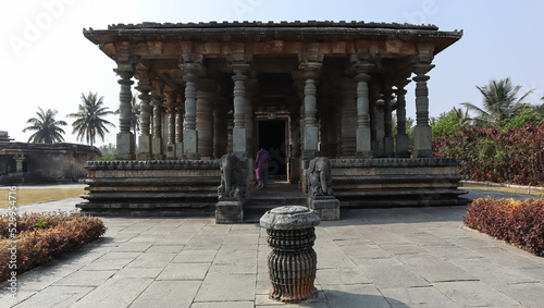 The Entrance of Jain Temple Complex with Carving Pillars, Halebeedu, Hassan, Karnataka, India. photo