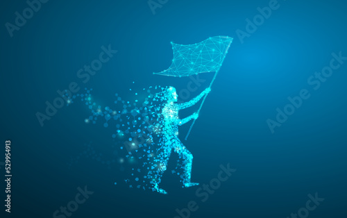 human body molecule, man raising the flag of success, used as a science chemistry dna vector illustration.