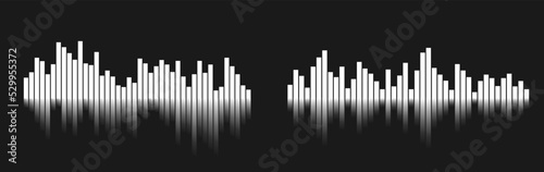Black halftone pattern for screen blending mode. Halftone pattern audio waveform. Sound wave spectrum. Modern design rhythm of heart. Abstract dotted ornament isolated