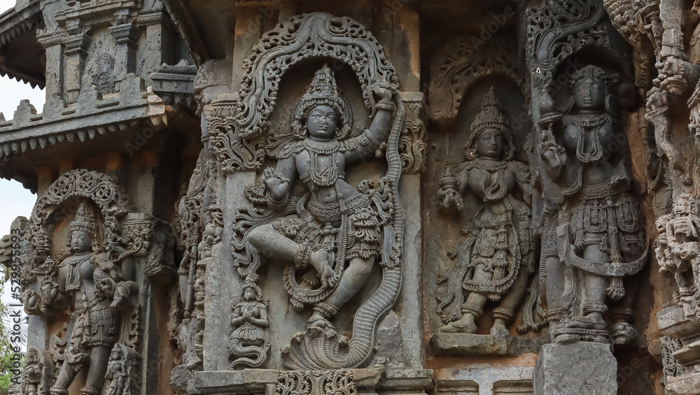 The Sculpture of Krishna on the  Hoysala Temple, Belur, Hassan, Karnataka, India.