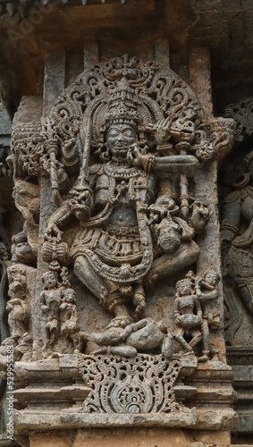 The Hindu God on the Hoysalleshwara Temple, Hassan, Karnataka, India. © Raj