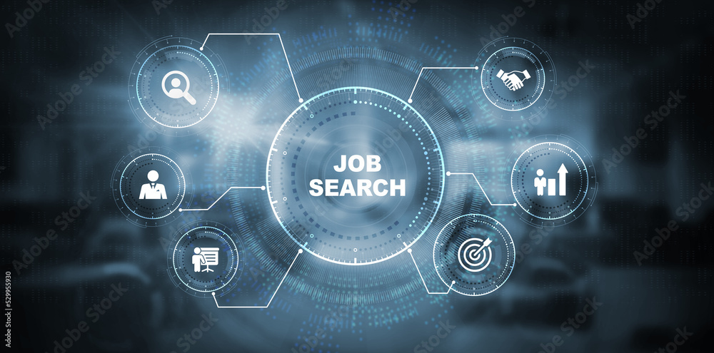 Obraz premium Business, Technology, Internet and network concept. Job Search human resources recruitment career. 3d illustration
