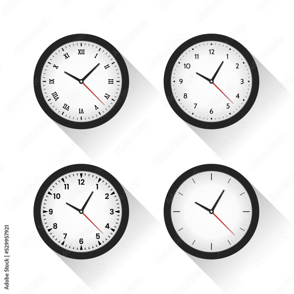 Set of 4 wall clocks with white background Set of 4 wall clocks with white background