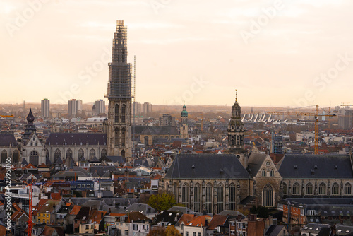 Museum aan de Stroom , Ethnographic and Maritime Museum with Rooftop view in Antwerp during winter during sunset : Antwerp , Belgium : November 29 , 2019