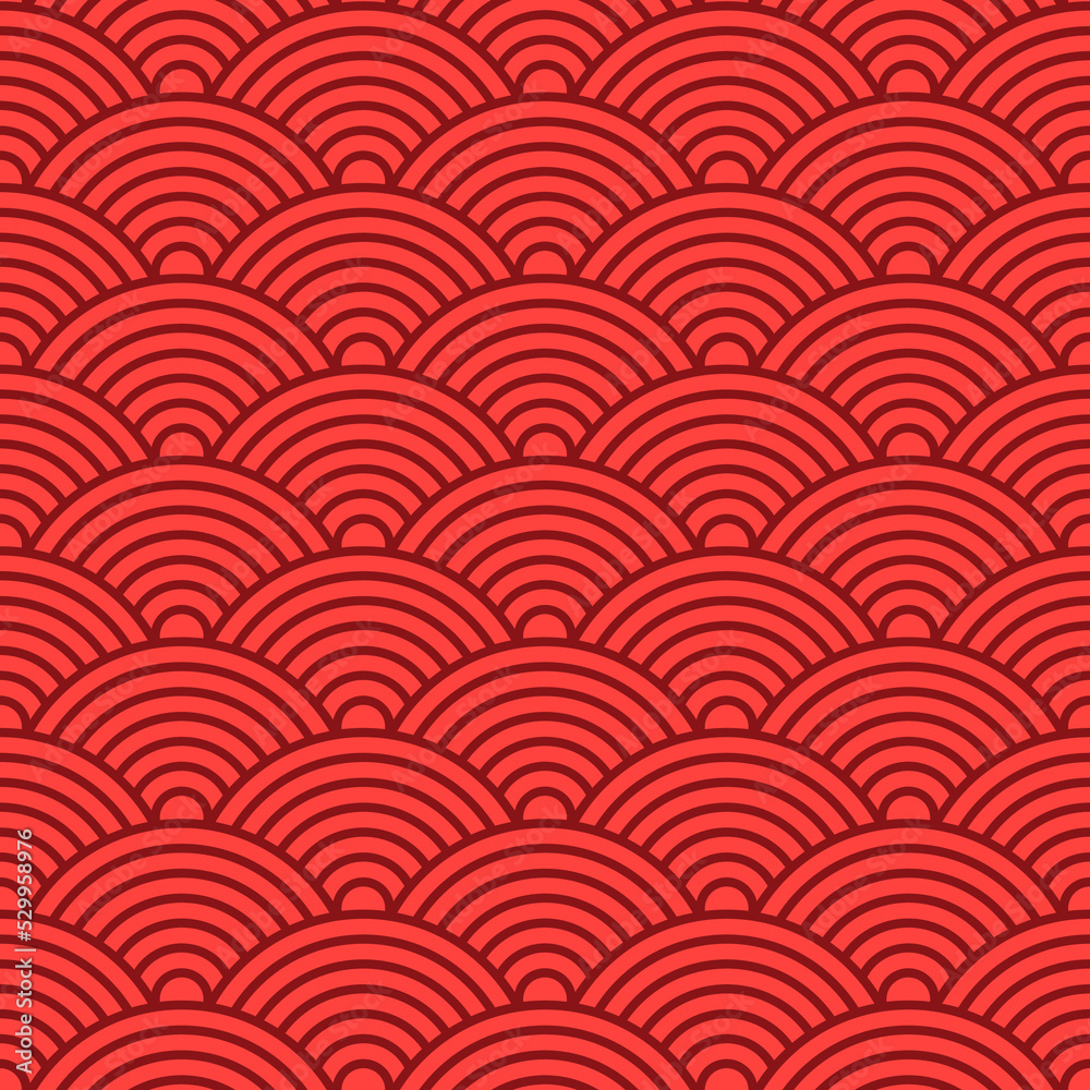 Chinese and Japanese seamless pattern. Traditional asian ornament, oriental New Year decoration. Modern red background, geometric texture with waves. Vector illustration Chinese and Japanese seamless pattern. Traditional asian ornament, oriental New Year decoration. Modern red background, geometric texture with waves. Vector illustration