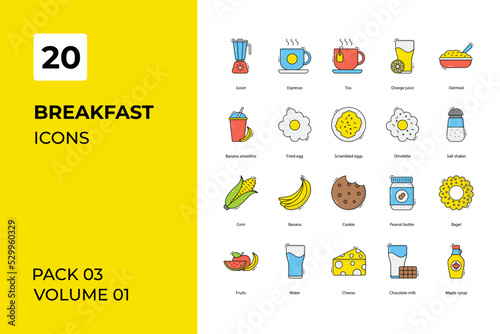 Breakfast icons collection. Set vector line with elements for mobile concepts and web apps. Collection modern icons.