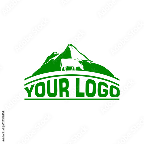 mountain and cow logo design creative logotype vector template