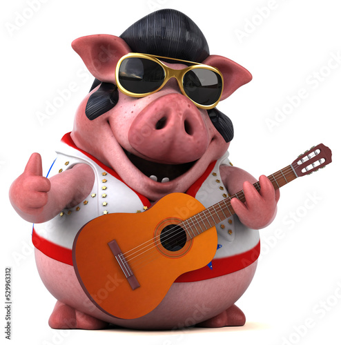 Fun 3D cartoon illustration of a pig rocker