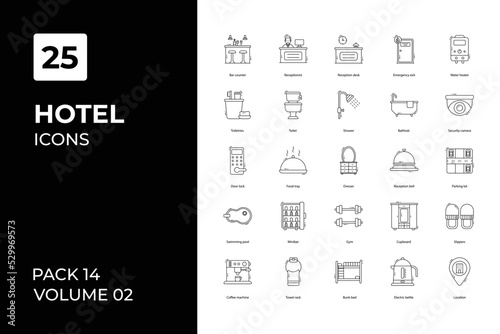 Hotel icons collection. Set vector line with elements for mobile concepts and web apps. Collection modern icons.
