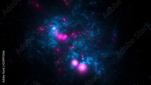 Outer space  stars  planets and galaxies in the universe. The light of distant stars billions of years ago. 3d illustration