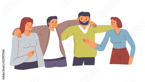 Friends or family, team of people hugging vector
