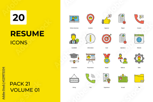 Resume icons collection. Set vector line with elements for mobile concepts and web apps. Collection modern icons.
