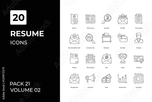 Resume icons collection. Set vector line with elements for mobile concepts and web apps. Collection modern icons.