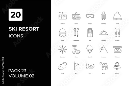 Ski resort icons collection. Set vector line with elements for mobile concepts and web apps. Collection modern icons.