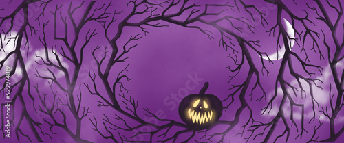 Halloween, banner, wreath. Horizontal, artistic, colorful, abstract, background banner.