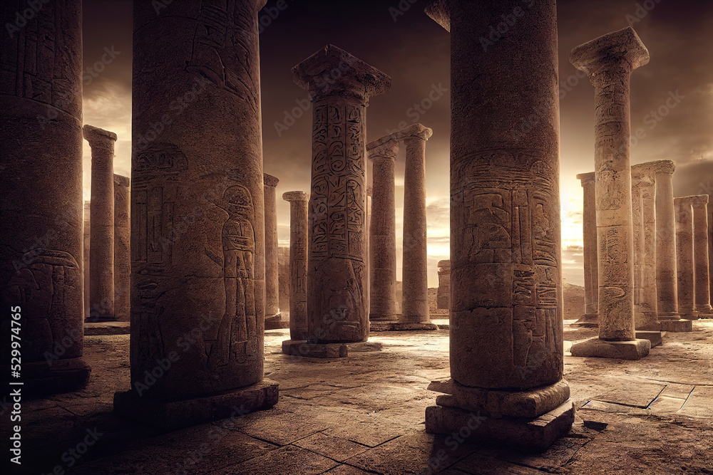 ancient egyptian hieroglyphics on ancient columns, ancient stone