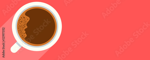 coffee cup,vector design.Black coffee on pink background.	