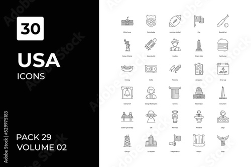 Usa icons collection. Set vector line with elements for mobile concepts and web apps. Collection modern icons.