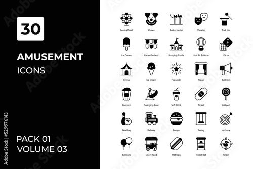 Amusement icons collection. Set vector line with elements for mobile concepts and web apps. Collection modern icons.