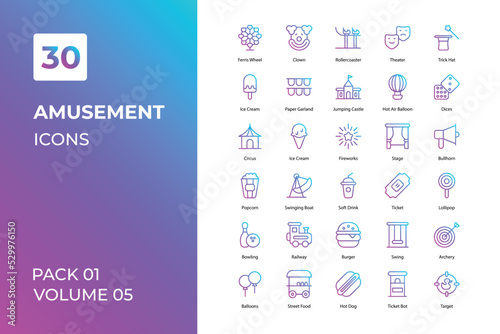 Amusement icons collection. Set vector line with elements for mobile concepts and web apps. Collection modern icons.