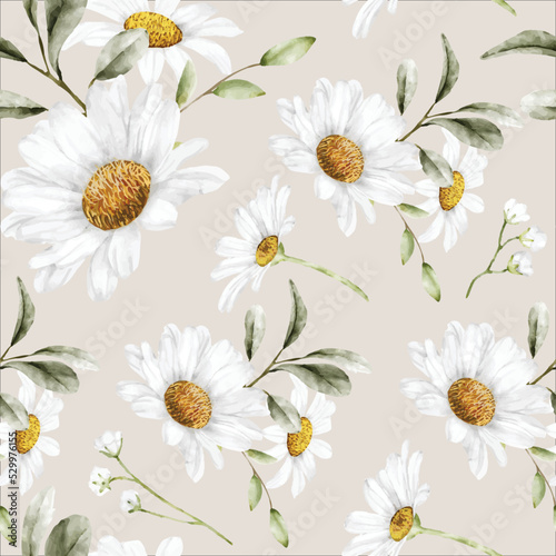 Fotografie, Obraz beautiful watercolor daisy flower seamless pattern