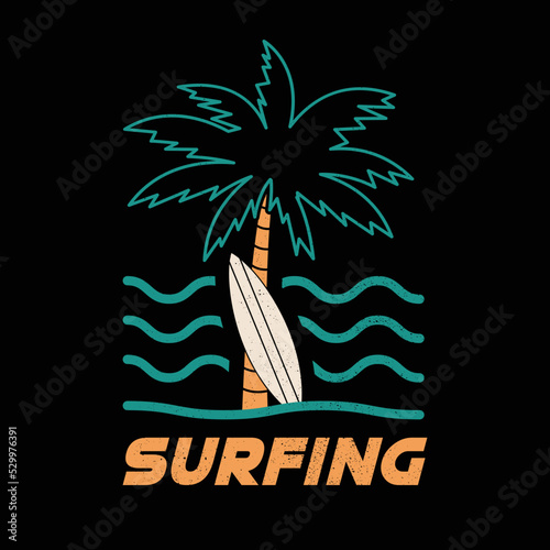 vector of Surfing with palm tree and sea vintage retro  for t-shirt design illustration, poster and more