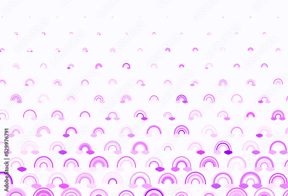 Light Purple vector backdrop with rainbows, clouds. Light Purple vector backdrop with rainbows, clouds.