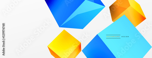 3d vector abstract background. Flying cubes composition. Trendy techno business template for wallpaper, banner, background or landing