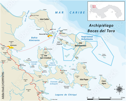 Vector map of Bocas del Toro archipelago, Panama