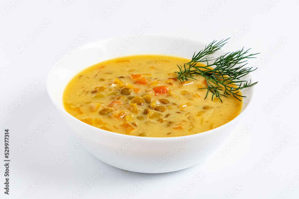lentil soup on the white background