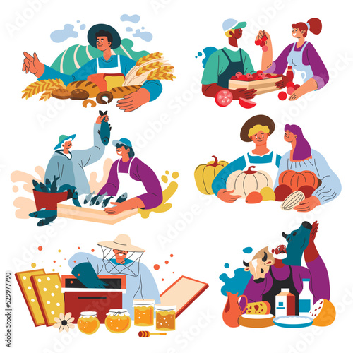 Farmer harvesting and selling goods on market