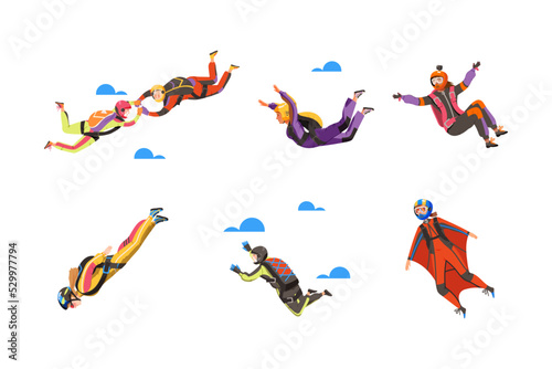 Print op canvas Paratroopers or Parachutist Free-falling and Descenting with Parachute and Wings
