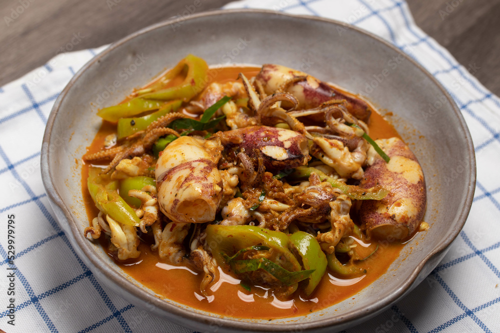 Stir fried squid curry paste.Thai food Stir fried squid curry paste.Thai food