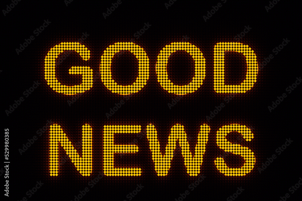 Good News text is illuminated with yellow LED. Motivation, inspiration and business concept. 3D illustration Good News text is illuminated with yellow LED. Motivation, inspiration and business concept. 3D illustration