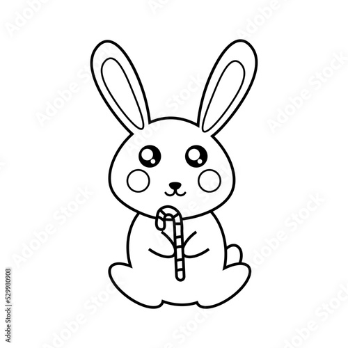 Bunny with Christmas Candy Cane coloring page