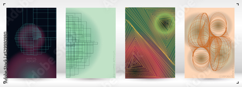 Minimal Minimal Geometric Vector Poster Design with Lines and Gradient Colorful Circles. Collection of Abstract Backgrounds for Covers, Flyers, Templates, Booklets, Cards, Brochures, Branding, etc.