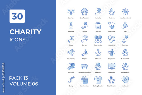 Charity icons collection. Set vector line with elements for mobile concepts and web apps. Collection modern icons.