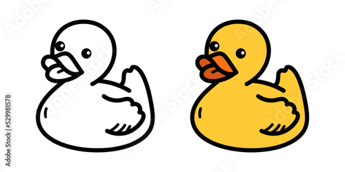 Yellow duck doodle line and color isolated background