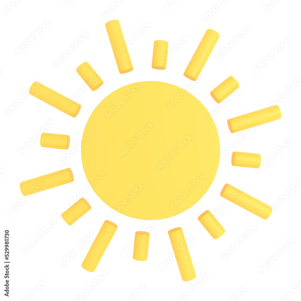 Cute sun, sunlight.representing summer and sunny days. 3d rendering.