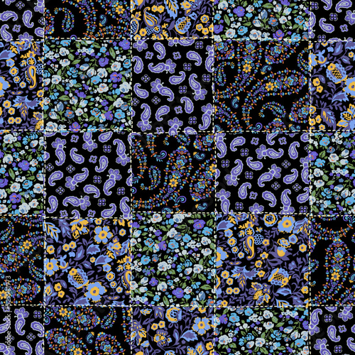Rustic patchwork with chintz and paisley patterns,