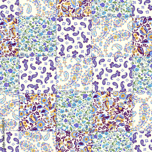 Rustic patchwork with chintz and paisley patterns,