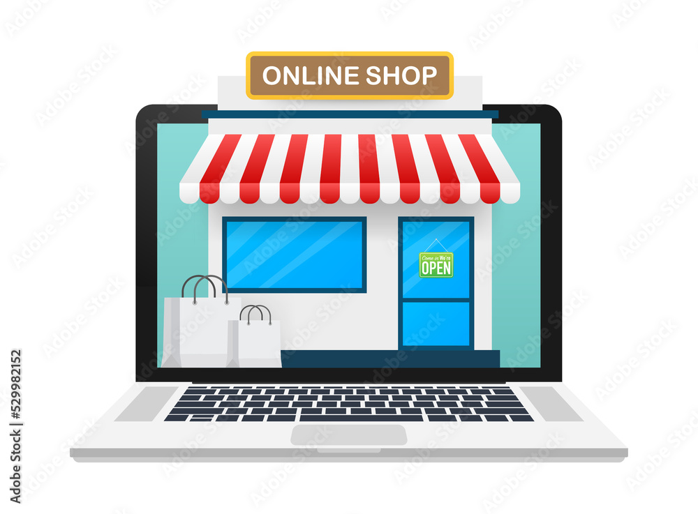 Shopping Online on Website. Online store, shop concept on laptop screen. Vector stock illustration. Shopping Online on Website. Online store, shop concept on laptop screen. Vector stock illustration.