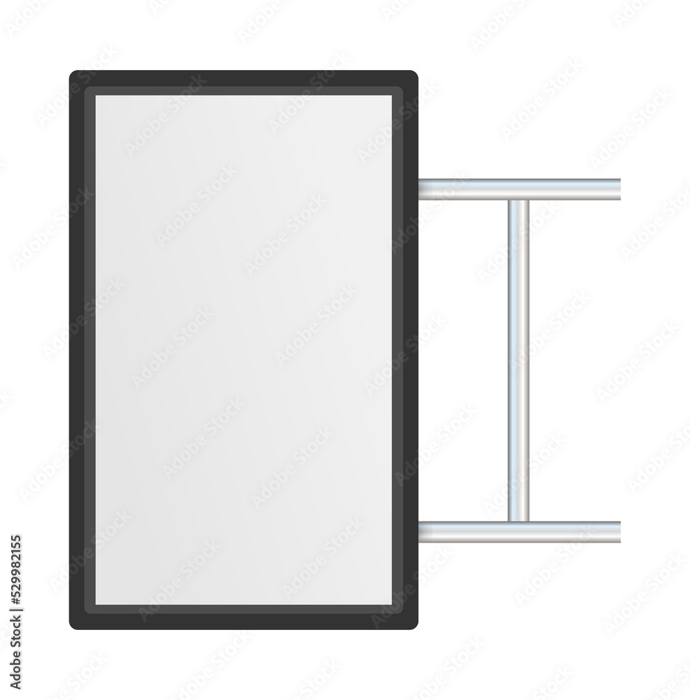 Rectangular signage light box signboard. Black metal cafe, restaurant outdoor mock up. Vector stock illustration. Rectangular signage light box signboard. Black metal cafe, restaurant outdoor mock up. Vector stock illustration.
