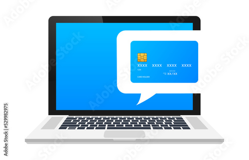 Online payment on computer. Financial accounting, electronic payment notification. Vector illustration.