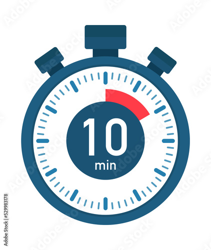 The 10 minutes, stopwatch vector icon. Stopwatch icon in flat style, timer on on color background. Vector stock illustration.