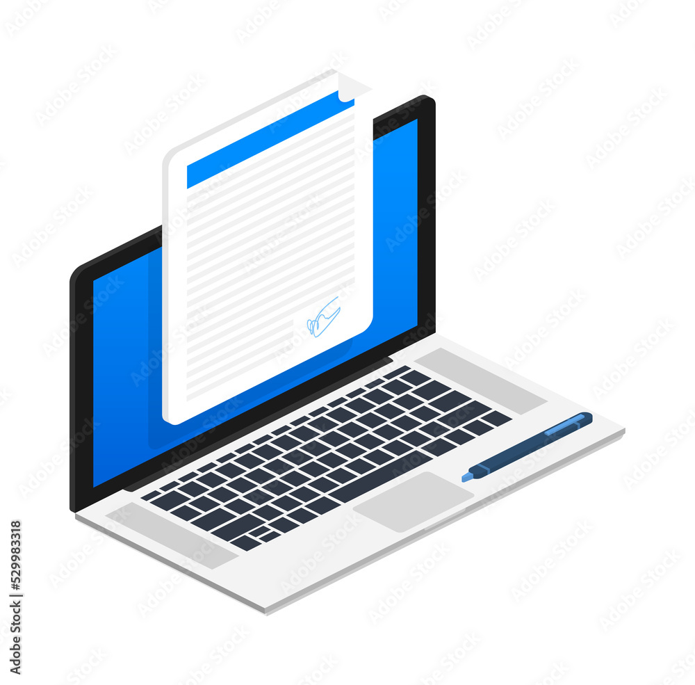 Digital signature. Web isometric contract signature infographic concept. Vector stock illustration. Digital signature. Web isometric contract signature infographic concept. Vector stock illustration.