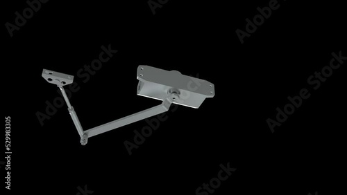 Door metal closer on a black and green background. Circular flight of the camera around the object. Bottom view. 3D render