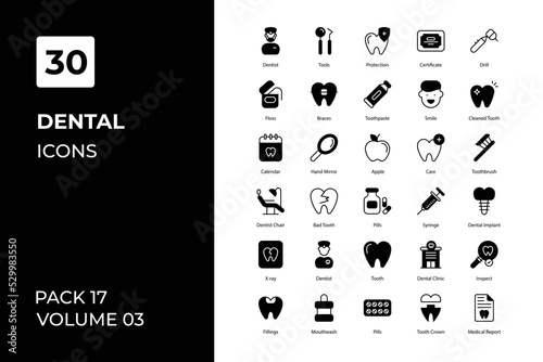 Dental icons collection. Set contains such Icons as oral irrigation, sensitive tooth, electric toothbrush, and more