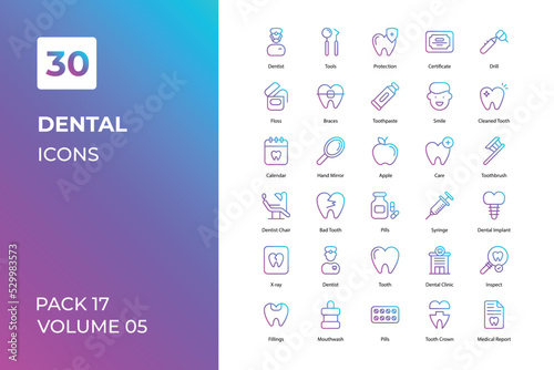 Dental icons collection. Set contains such Icons as oral irrigation, sensitive tooth, electric toothbrush, and more