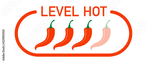 Hot red pepper strength scale indicator with mild  medium  hot and hell positions. Vector stock illustration.